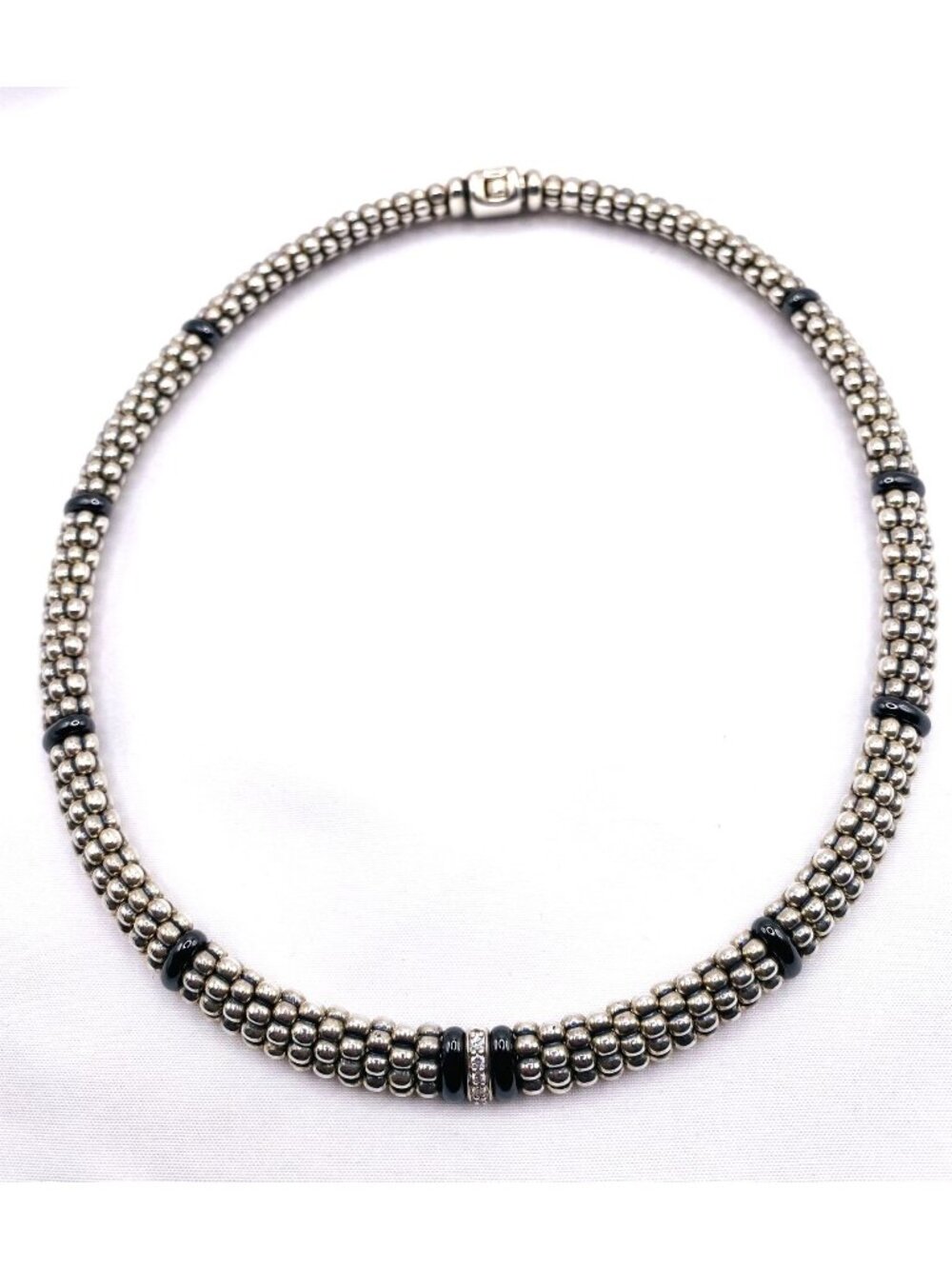 Lagos Caviar Sterling Silver 925 Ceramic Diamond Necklace